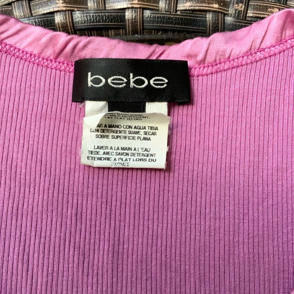 BEBE TANK TOP WITH SILK TRIM, SIZE MEDIUM, RASPBERRY. - Picture 2 of 7